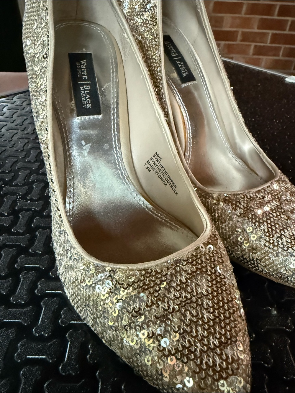 White House Black Market Gold Sequin Pointed Pumps